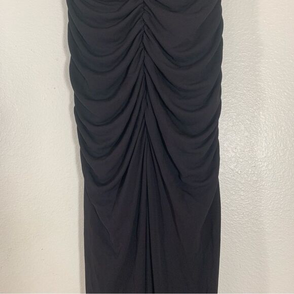 Badgley Mischka Black Ruched Strapless Sweetheart Floor Length Formal Gown Sz 10 - Picture 6 of 12